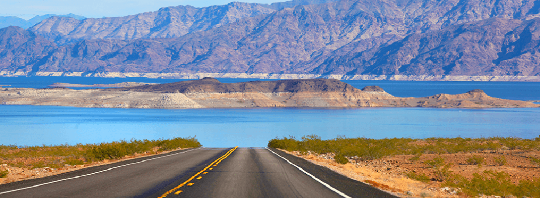 A view of a scenic drive by Lake Mead in Las Vegas
