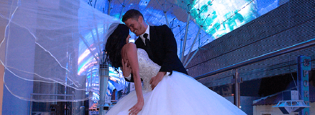 Bride and groom getting married at the D Las Vegas