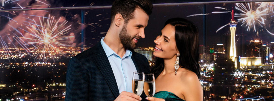Couple Toasting Champagne on New Year’s Eve at Legacy Club in Las Vegas