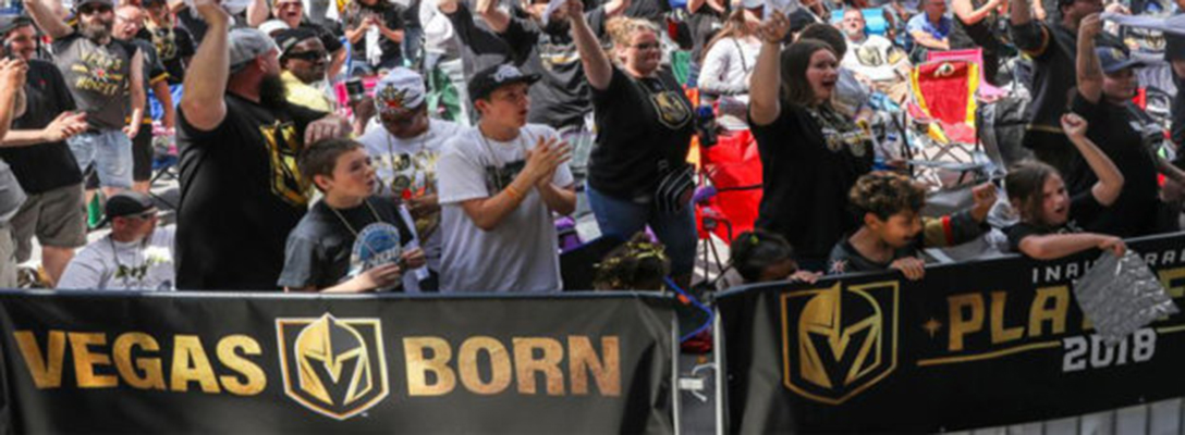 Crowd cheering on the Vegas Golden Knights