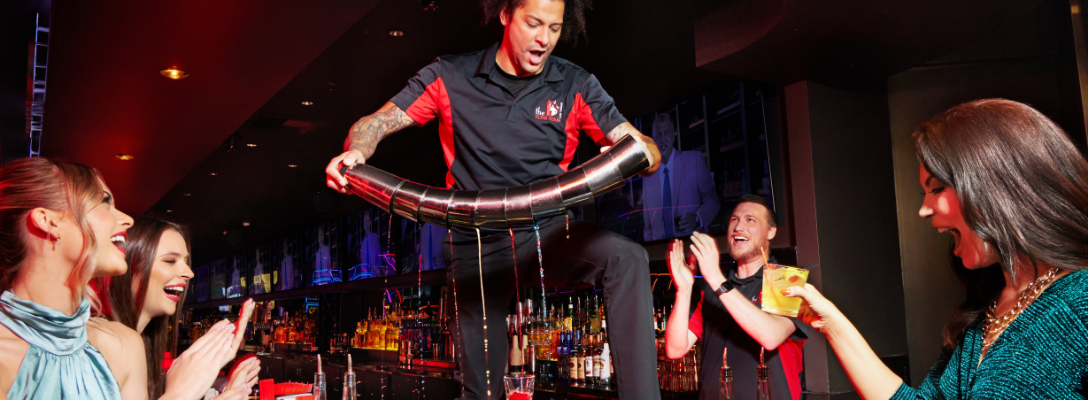 Flair Bartender Pouring Drinks at LONGBAR at the D Las Vegas