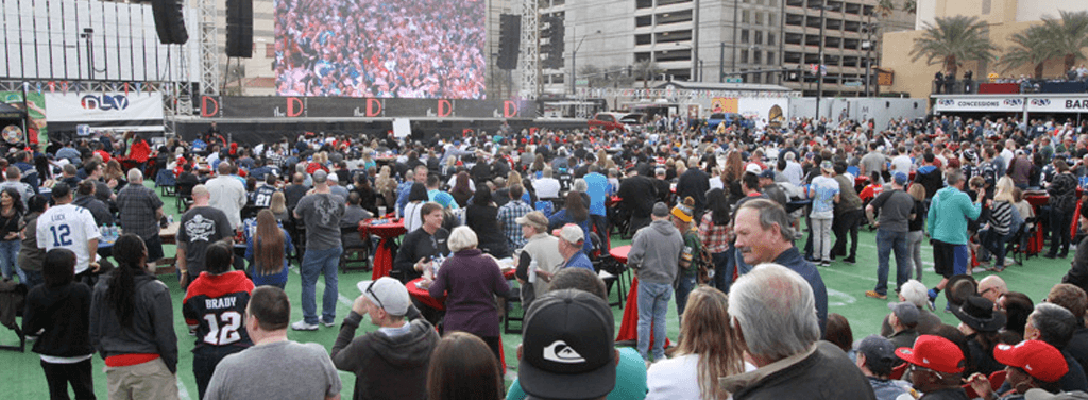 Football fans gather at The D to watch the Big Game in Downtown Las Vegas