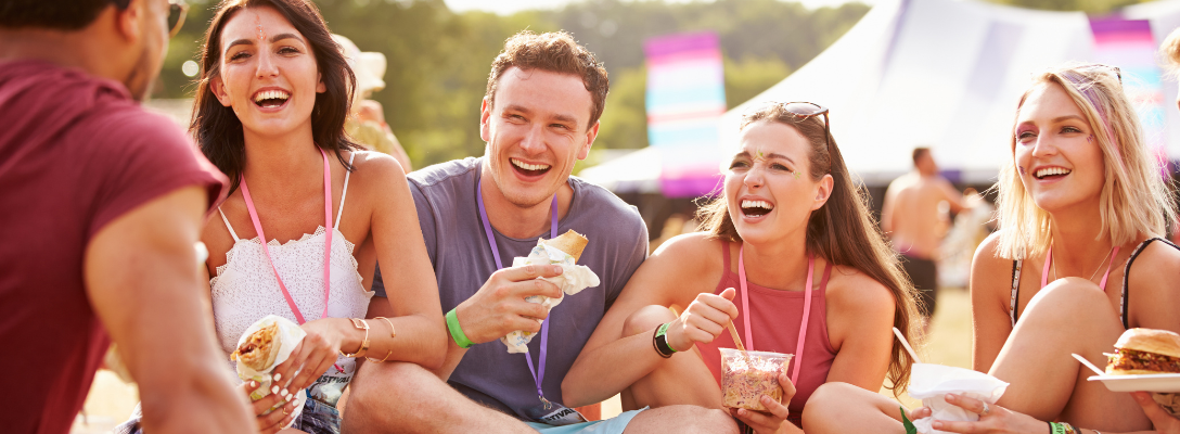 Friends Eating Food at Life is Beautiful Festival in Vegas