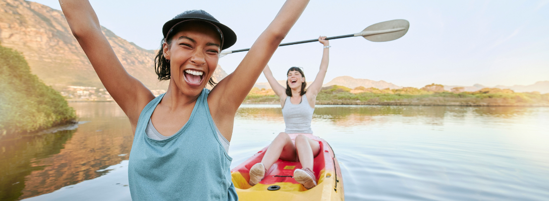 Friends Kayaking in Black Canyon During Vegas Girls Trip