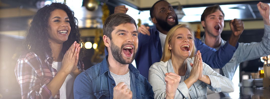 Friends Watching Basketball in Las Vegas Bar