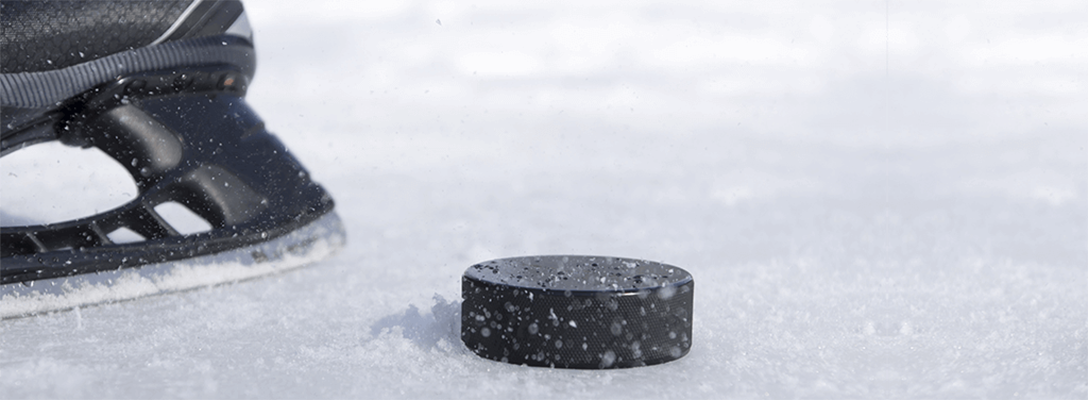 Hockey Puck on Ice before 2018 NHL Playoff Game