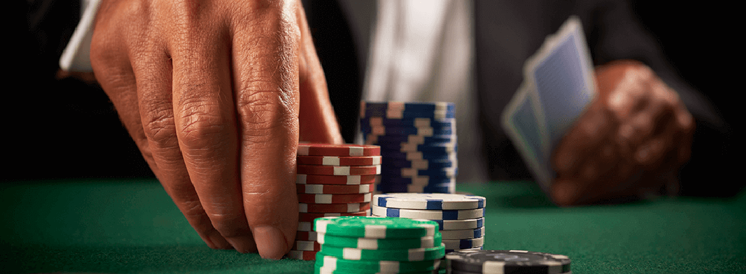 Man playing poker in a Las Vegas casino