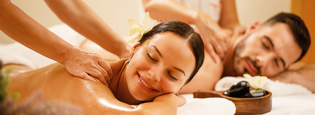 Newlyweds Getting Couples Massage on Vegas Honeymoon