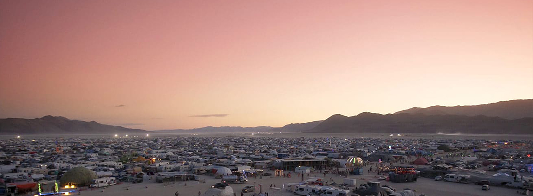 Scenic Panorama of Burning Man Festival Camping Sites