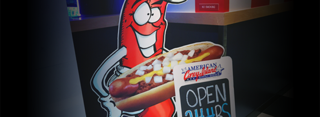 Sign and entrance of American Coney Island at the D