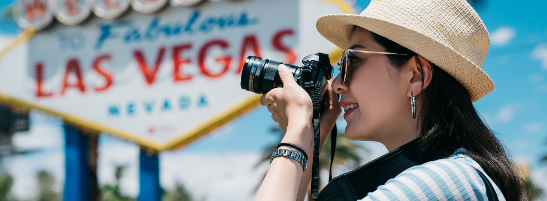 Woman Doing Las Vegas Photography at Famous Sign